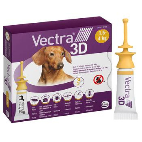 Vectra 3D – Antiparazitar Extern pentru Câini între 1,5–4 kg, 3 Pipete – Ceva Santé Animale